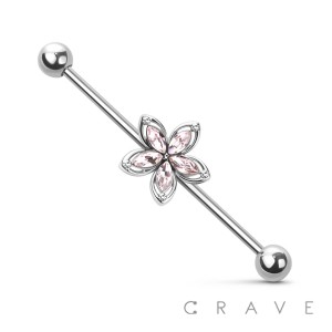 CZ STONE FLOWER 316L SURGICAL STEEL INDUSTRIAL BARBELL